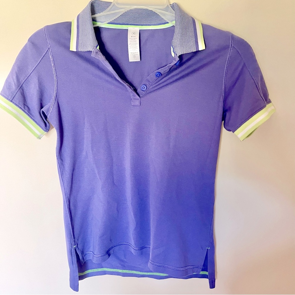 Ivivva (discontinued Lululemon Girls) We Run the Green Polo Purple Green Size 10